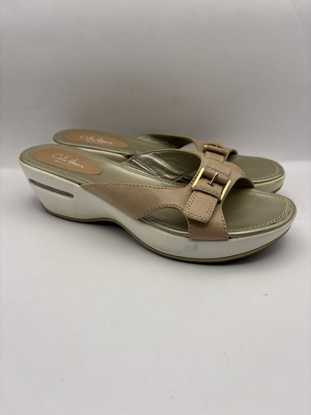 Cole Haan Beige Leather Slide Wedge Sandals Women Size 9.5